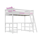 Max and Lily Twin Size High Loft Bed with Wraparound Desk and Shelves