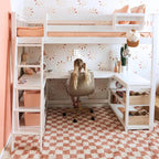 Max and Lily Twin Size High Loft Bed with Wraparound Desk and Shelves