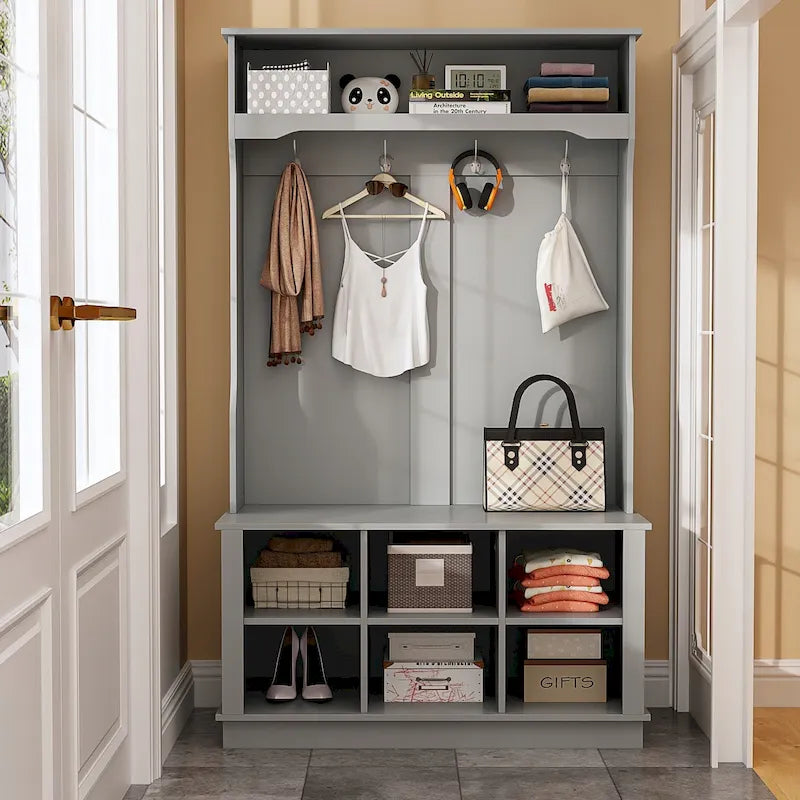 39.8 Wide Hall Tree with Bench and Shoe Storage Cabinet Entryway