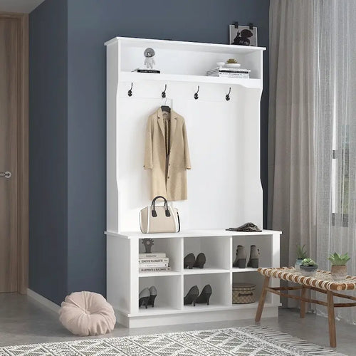 39.8 Wide Hall Tree with Bench and Shoe Storage Cabinet Entryway