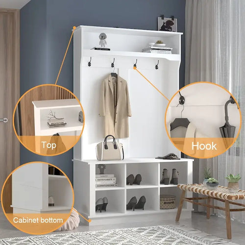 39.8 Wide Hall Tree with Bench and Shoe Storage Cabinet Entryway