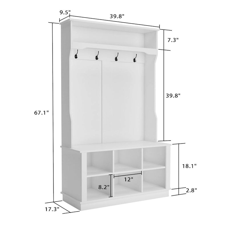 39.8 Wide Hall Tree with Bench and Shoe Storage Cabinet Entryway