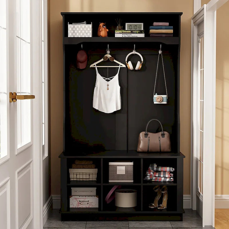 39.8 Wide Hall Tree with Bench and Shoe Storage Cabinet Entryway