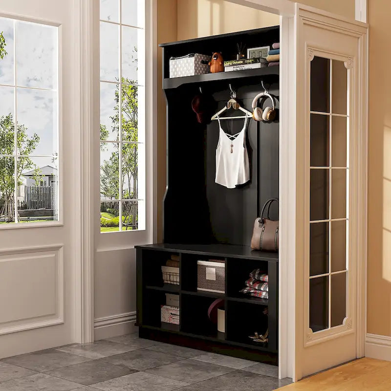 39.8 Wide Hall Tree with Bench and Shoe Storage Cabinet Entryway