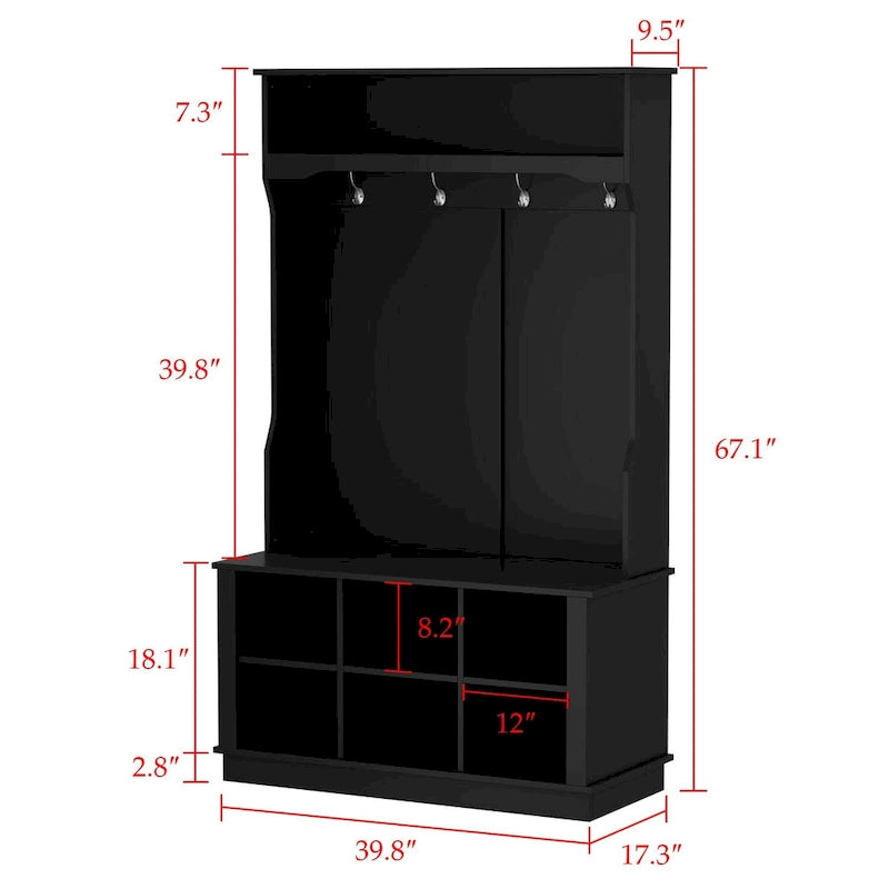 39.8 Wide Hall Tree with Bench and Shoe Storage Cabinet Entryway