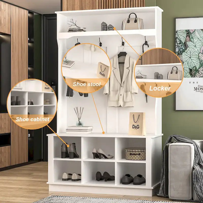 39.8 Wide Hall Tree with Bench and Shoe Storage Cabinet Entryway