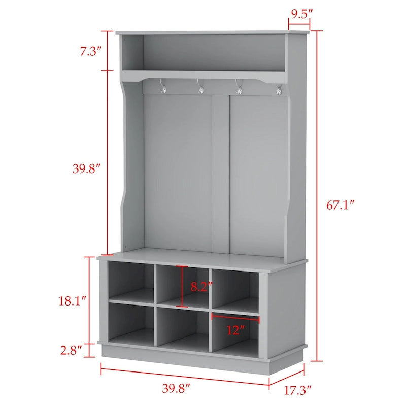39.8 Wide Hall Tree with Bench and Shoe Storage Cabinet Entryway