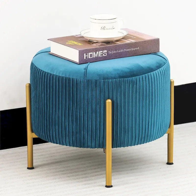Adeco Round Ottoman 16.5 Foot Rest Stool with Metal Legs