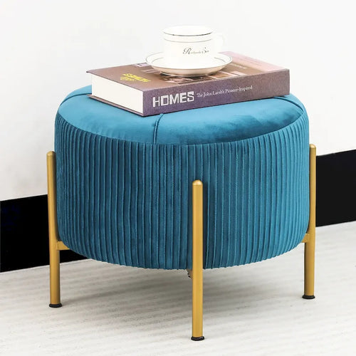 Adeco Round Ottoman 16.5 Foot Rest Stool with Metal Legs