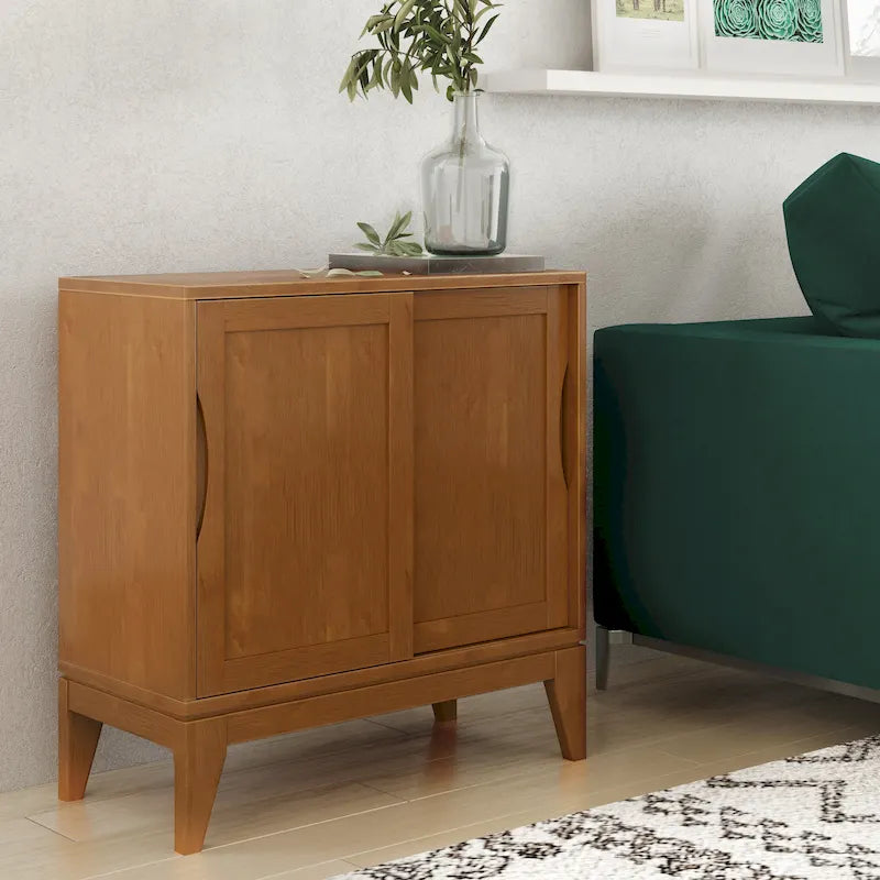 WYNDENHALL Pearson SOLID HARDWOOD 30 inch Wide Mid Century Modern Low Storage Cabinet - 30w x 14d x 31h