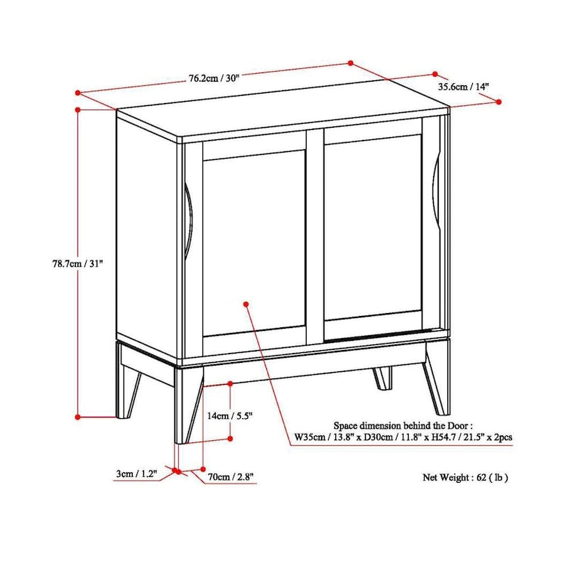 WYNDENHALL Pearson SOLID HARDWOOD 30 inch Wide Mid Century Modern Low Storage Cabinet - 30w x 14d x 31h