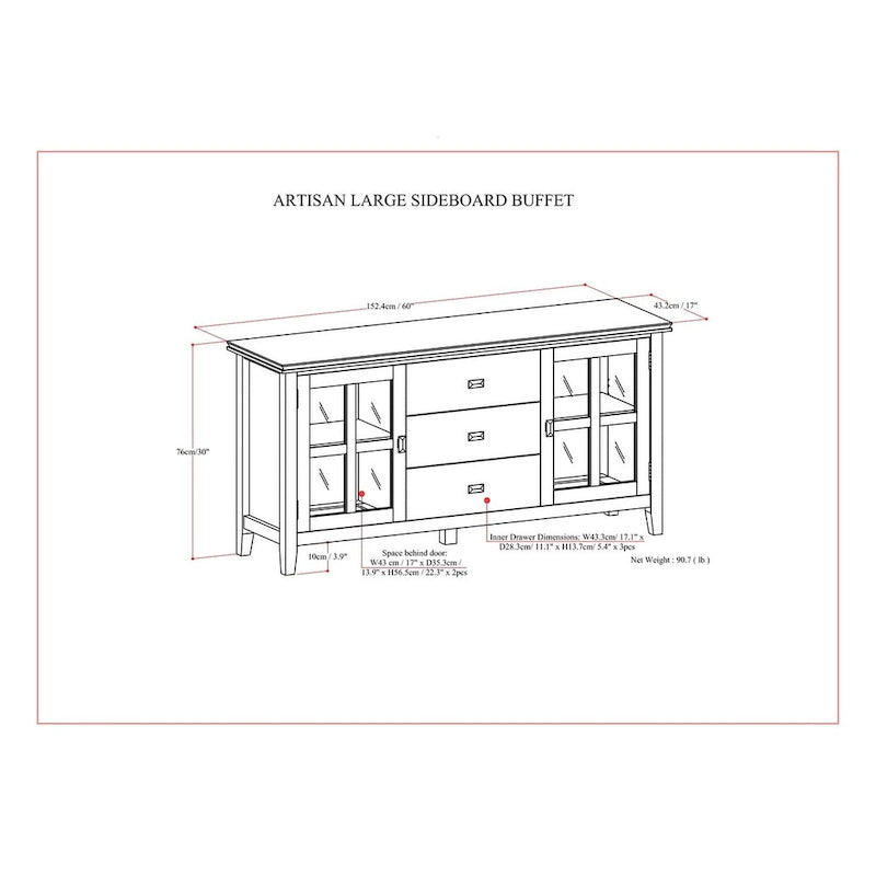 WYNDENHALL Stratford SOLID WOOD 60 Wide Contemporary Sideboard Buffet in Russet Brown - 17d x 60w x 30h