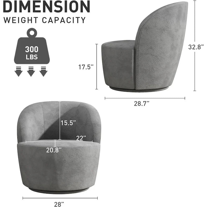 Swivel Barrel Round Comfy Accent Chair for Living Room