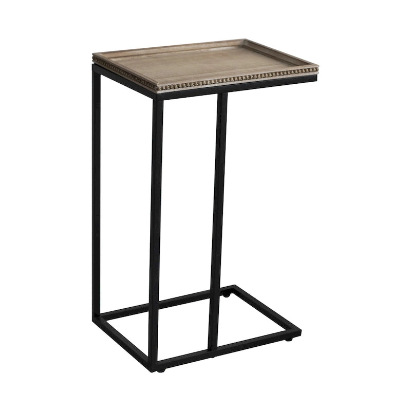 COZAYH Farmhouse C Table End Table, Distressed Beaded Edge Tray Top Side Table