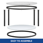 White Marble Pattern Round Coffee Table with Glass 2-Tier Circle Gold Frame