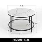 White Marble Pattern Round Coffee Table with Glass 2-Tier Circle Gold Frame