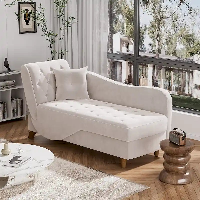 Ouyessir Upholstered Storage Chaise Lounge Chair with Left Armrest & Lumbar Pillow