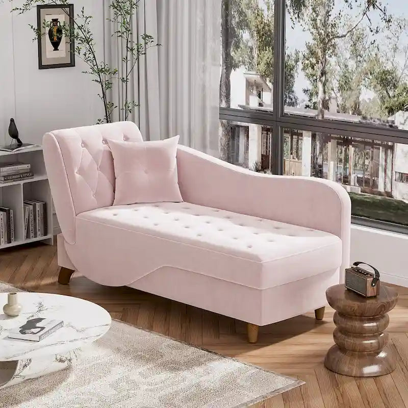 Ouyessir Upholstered Storage Chaise Lounge Chair with Left Armrest & Lumbar Pillow