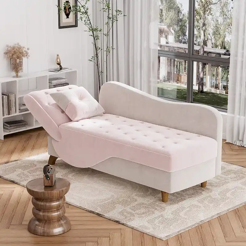 Ouyessir Upholstered Storage Chaise Lounge Chair with Left Armrest & Lumbar Pillow