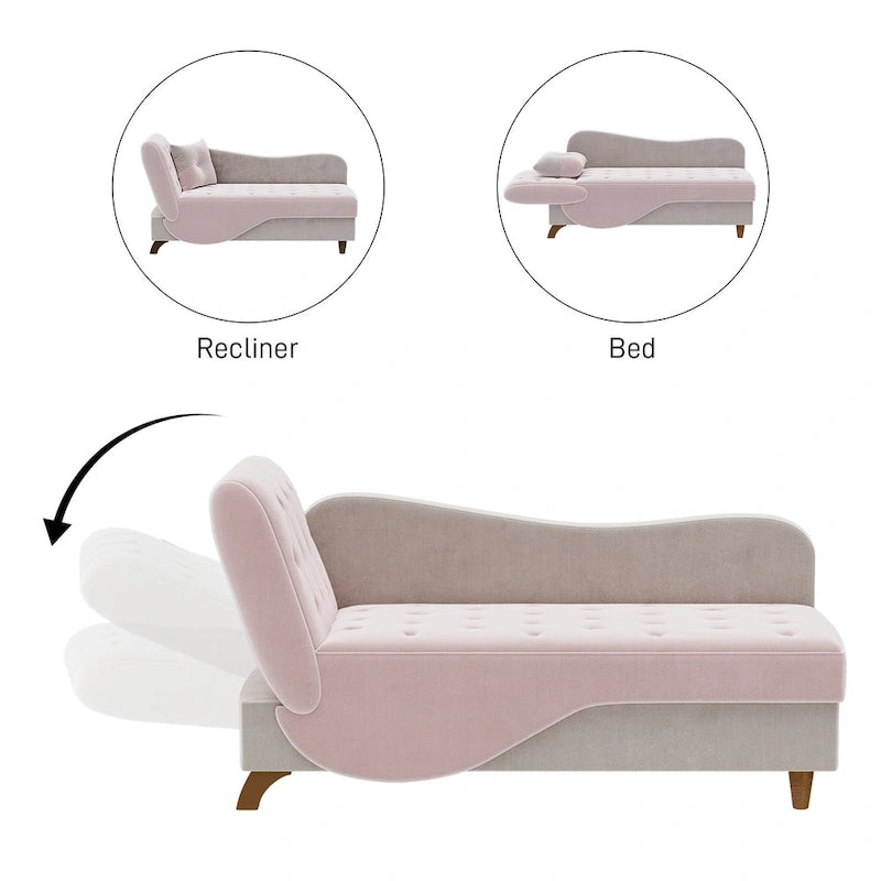 Ouyessir Upholstered Storage Chaise Lounge Chair with Left Armrest & Lumbar Pillow