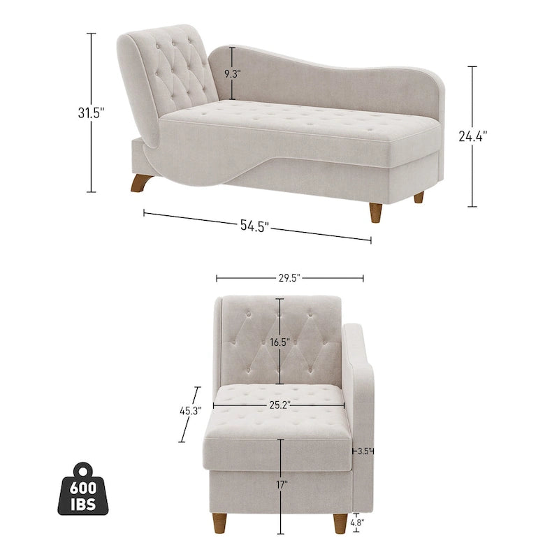 Ouyessir Upholstered Storage Chaise Lounge Chair with Left Armrest & Lumbar Pillow