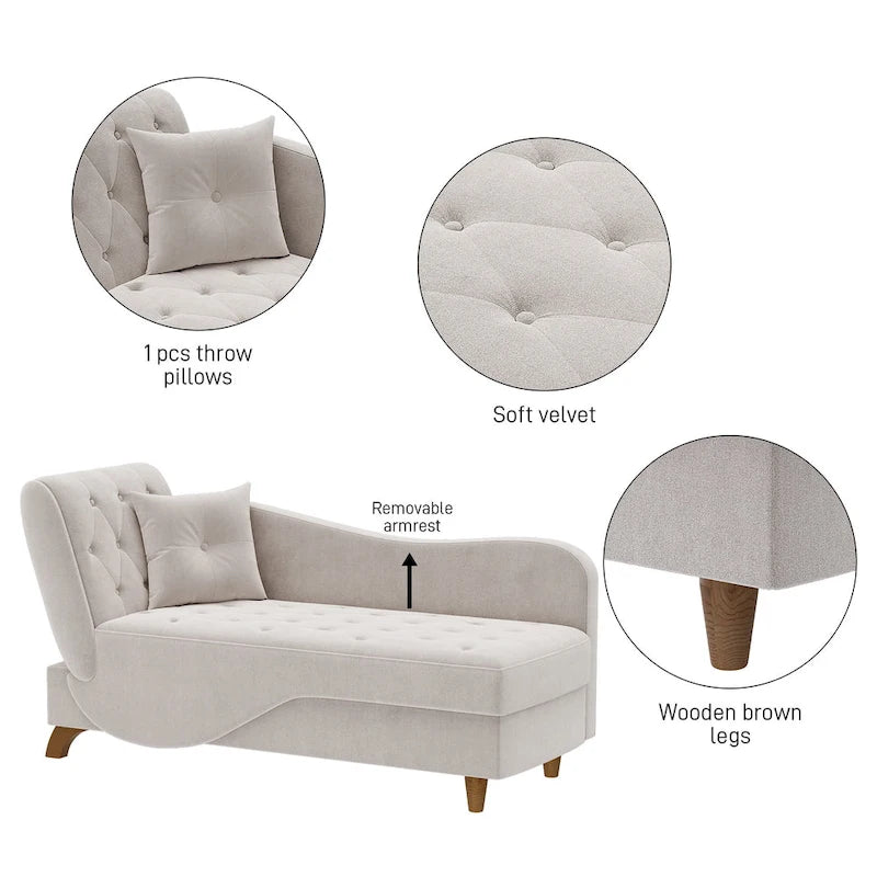 Ouyessir Upholstered Storage Chaise Lounge Chair with Left Armrest & Lumbar Pillow