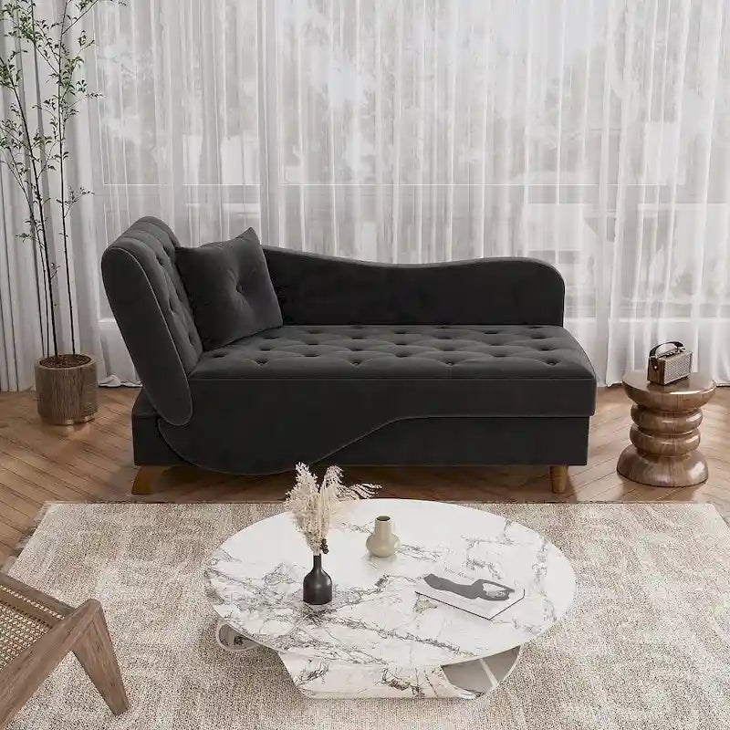 Ouyessir Upholstered Storage Chaise Lounge Chair with Left Armrest & Lumbar Pillow