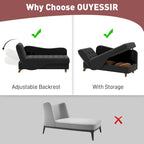 Ouyessir Upholstered Storage Chaise Lounge Chair with Left Armrest & Lumbar Pillow
