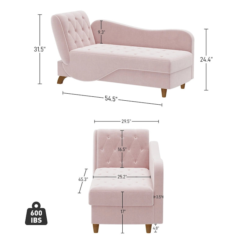 Ouyessir Upholstered Storage Chaise Lounge Chair with Left Armrest & Lumbar Pillow