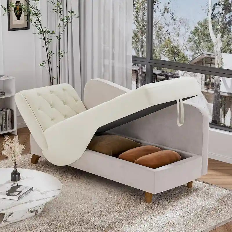 Ouyessir Upholstered Storage Chaise Lounge Chair with Left Armrest & Lumbar Pillow