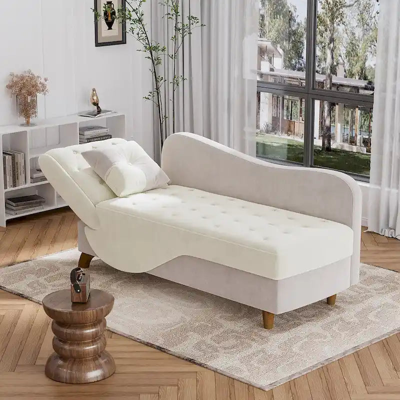 Ouyessir Upholstered Storage Chaise Lounge Chair with Left Armrest & Lumbar Pillow