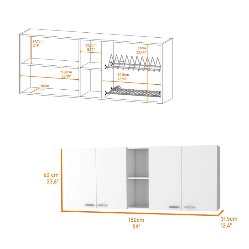 FM Furniture Winslow 150 Wall Cabinet, Four Doors
