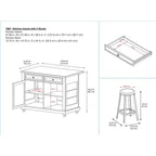 Avenue Greene Betty Kitchen Island with 2 Stools