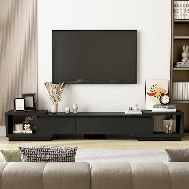 Modern Style Extendable TV Stand with 3Drawer White/Black 65.4-106.3