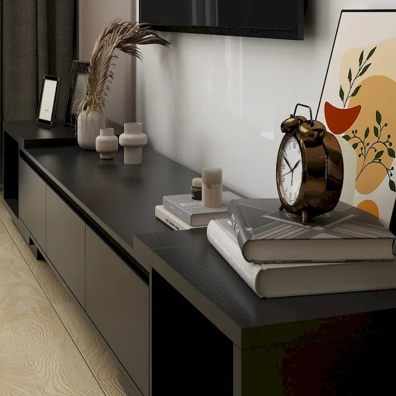 Modern Style Extendable TV Stand with 3Drawer White/Black 65.4-106.3