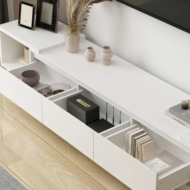 Modern Style Extendable TV Stand with 3Drawer White/Black 65.4-106.3