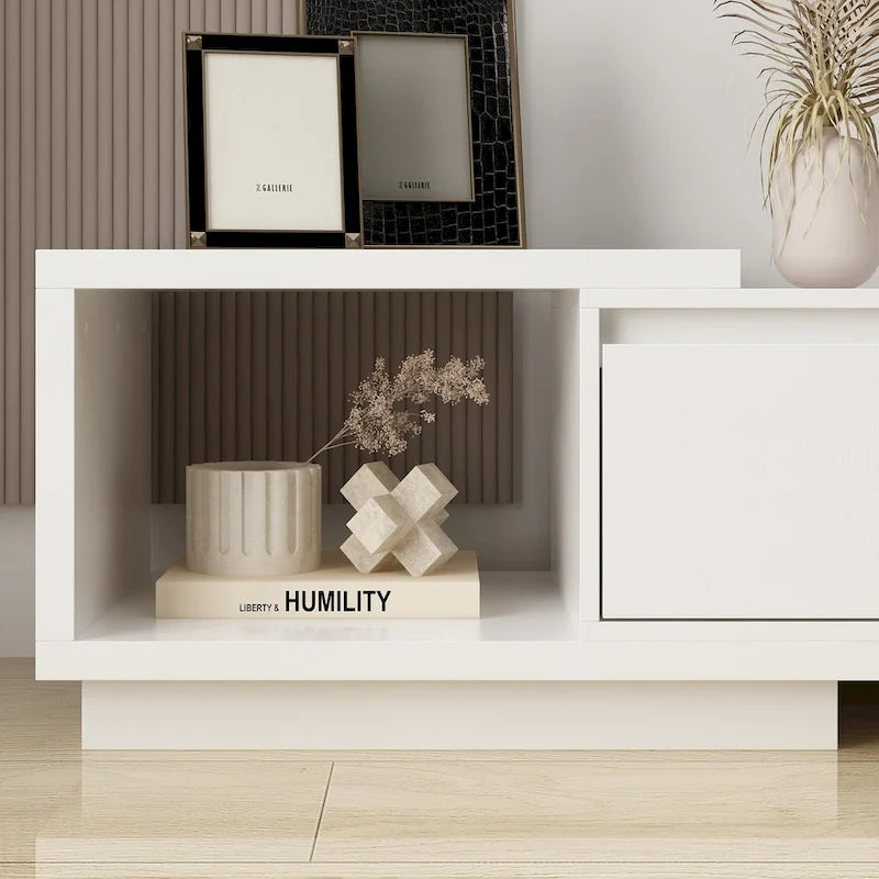Modern Style Extendable TV Stand with 3Drawer White/Black 65.4-106.3