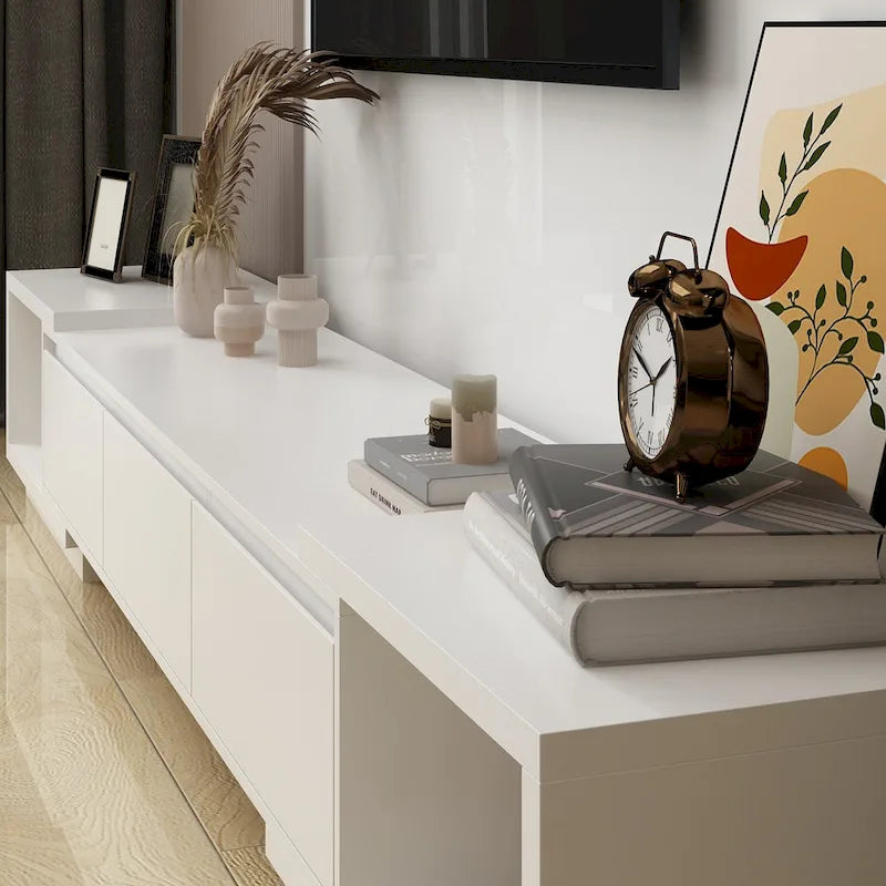 Modern Style Extendable TV Stand with 3Drawer White/Black 65.4-106.3