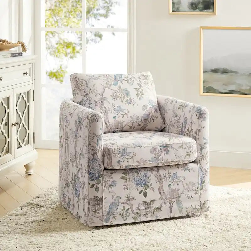 Erkenbald Modern Slipcovered Swivel Chair with Removable Cushion by HULALA HOME