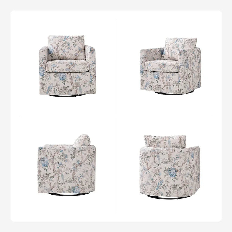 Erkenbald Modern Slipcovered Swivel Chair with Removable Cushion by HULALA HOME