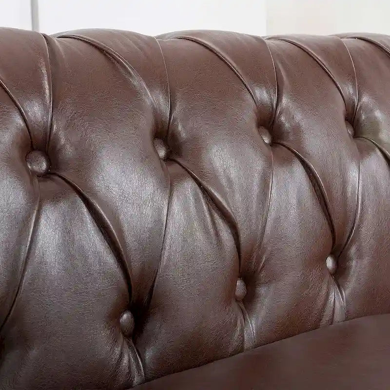 84.65 Chesterfield Tufted Faux Leather Sofa with Rolled Arms