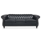 84.65 Chesterfield Tufted Faux Leather Sofa with Rolled Arms