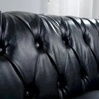 84.65 Chesterfield Tufted Faux Leather Sofa with Rolled Arms