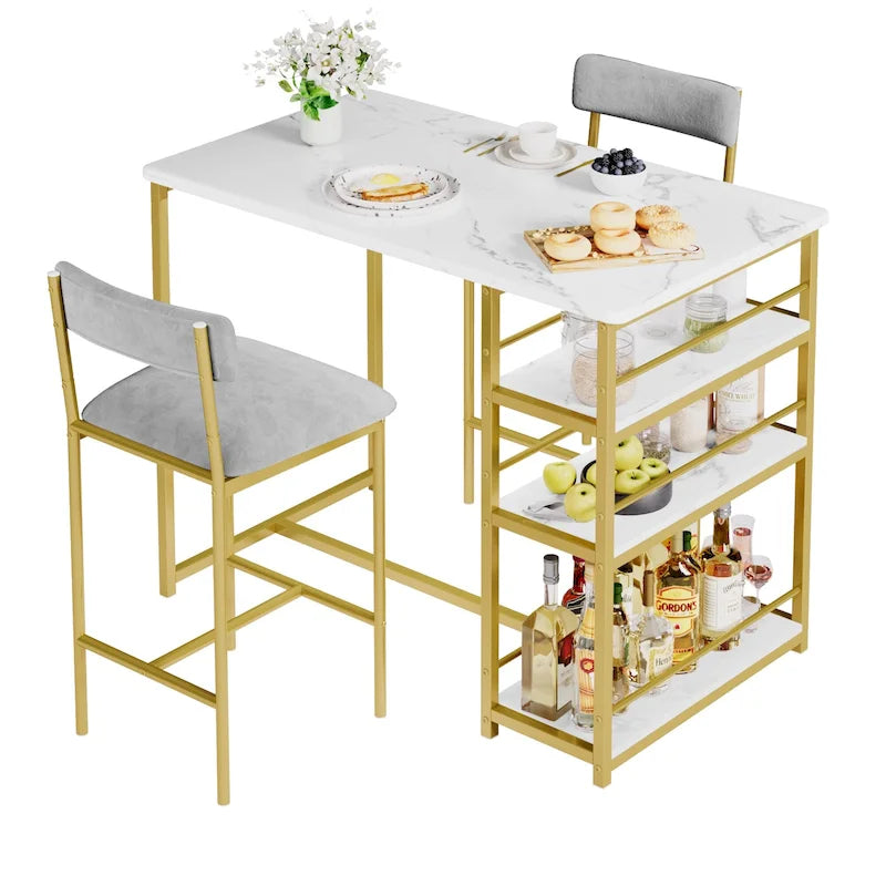 Dining Table Set for 2 with 3 Large Storage Shelves