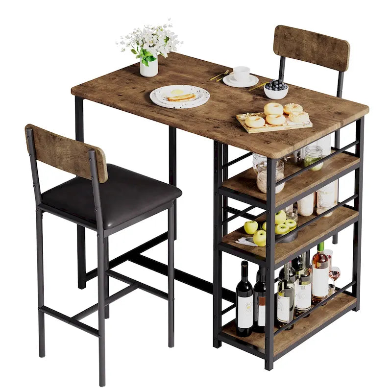 Dining Table Set for 2 with 3 Large Storage Shelves