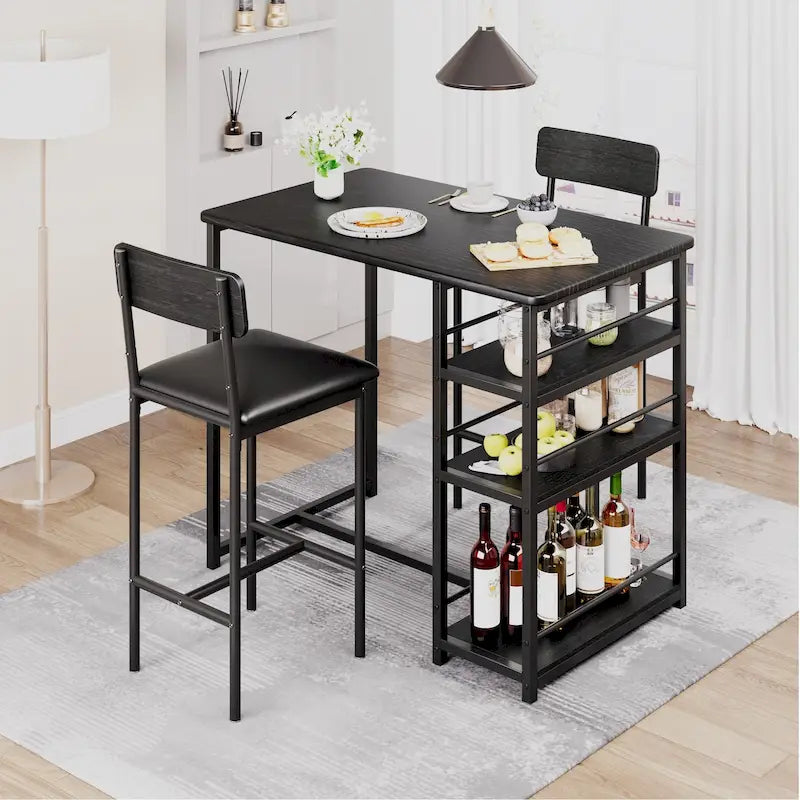 Dining Table Set for 2 with 3 Large Storage Shelves