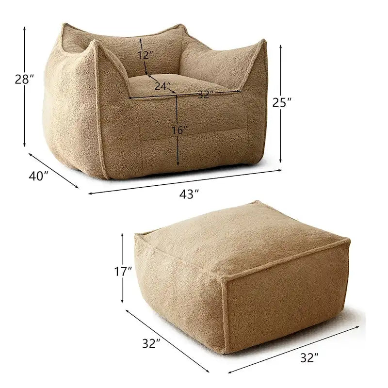 Lazy SofaTeddy Faux Fabric Couch Living Room Sofa Bean Bag Chair with Memory Foam