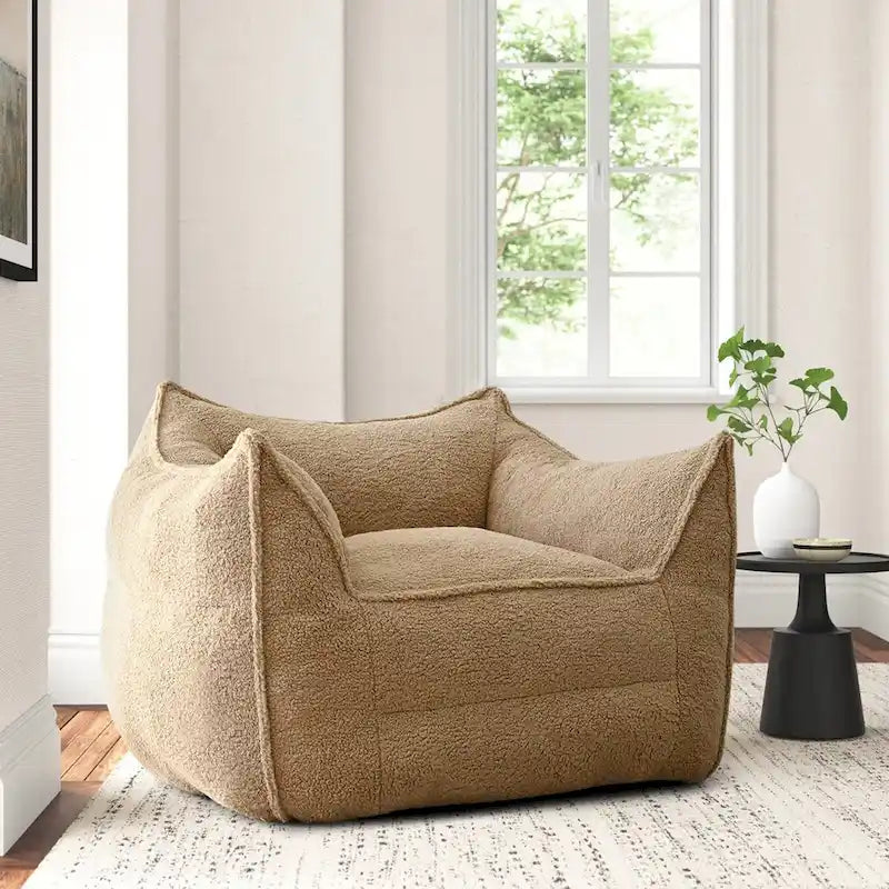 Lazy SofaTeddy Faux Fabric Couch Living Room Sofa Bean Bag Chair with Memory Foam