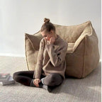 Lazy SofaTeddy Faux Fabric Couch Living Room Sofa Bean Bag Chair with Memory Foam