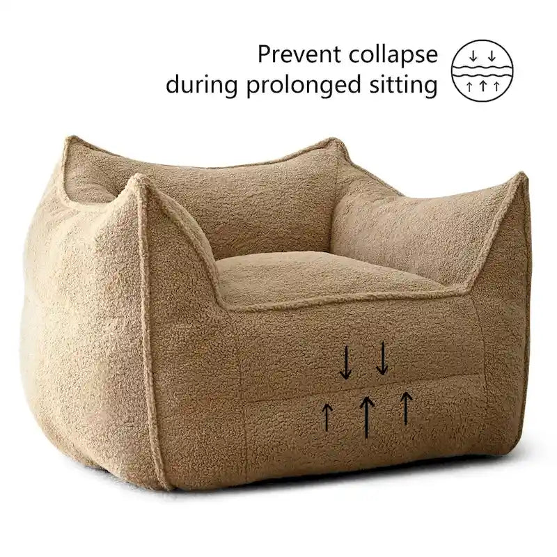 Lazy SofaTeddy Faux Fabric Couch Living Room Sofa Bean Bag Chair with Memory Foam